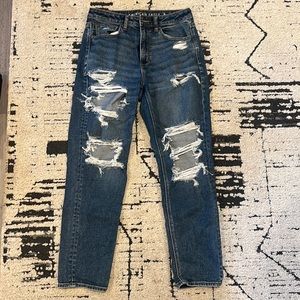 American eagle dark wash distressed mom jeans